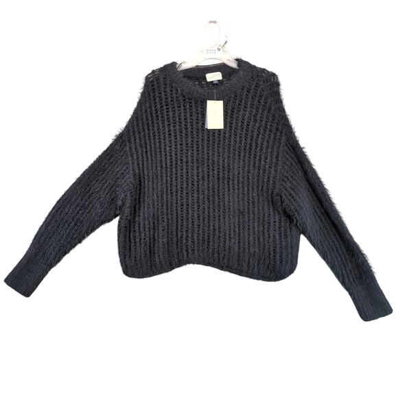 NWT Universal Thread Black Fuzzy Open Chunky Knit Sweater Women's XL Teddy Goth - Picture 1 of 10